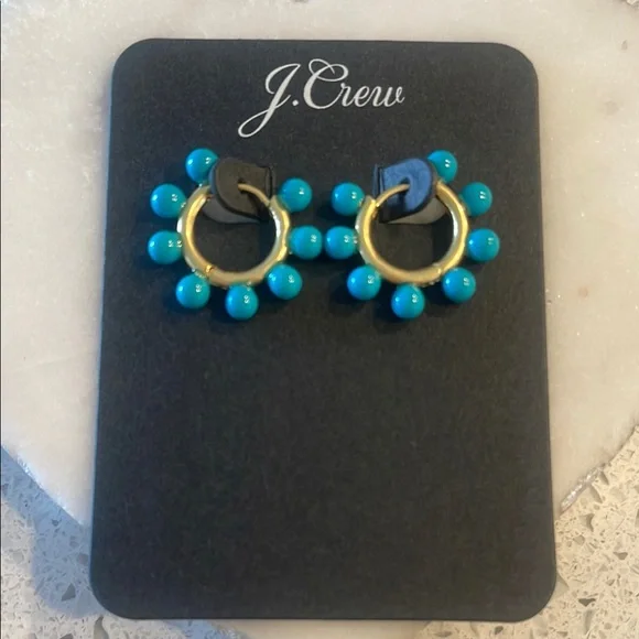 J. Crew Gold and Turquoise Mini Beaded Hoop Earrings - Picture 7 of 10